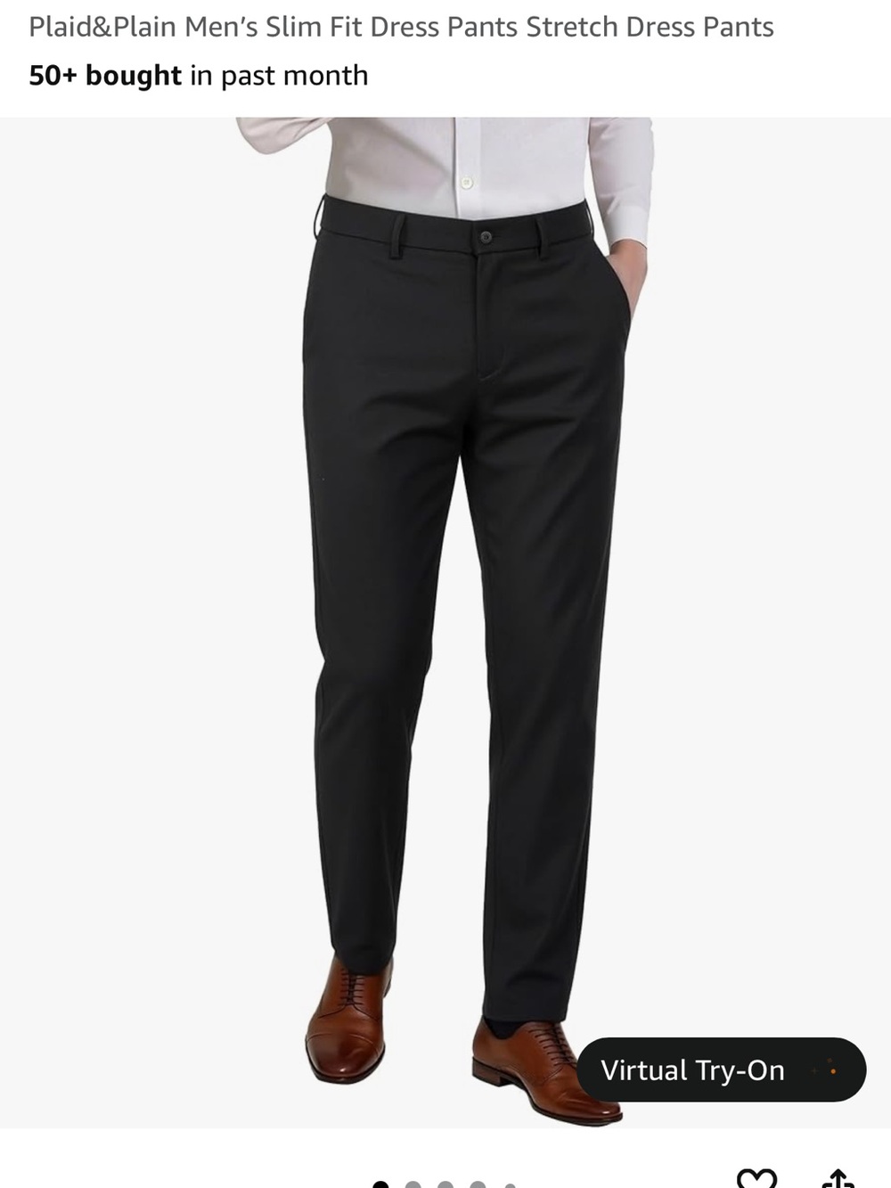 Plaid&Plain Men’s Black Slim Fit Dress Pants Stretch Dress Pants